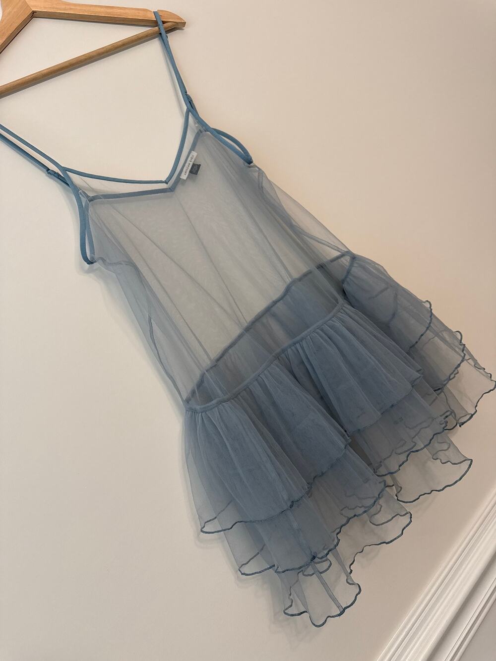 American Eagle Blue Sheer Ruffle Slip Dress – Size M